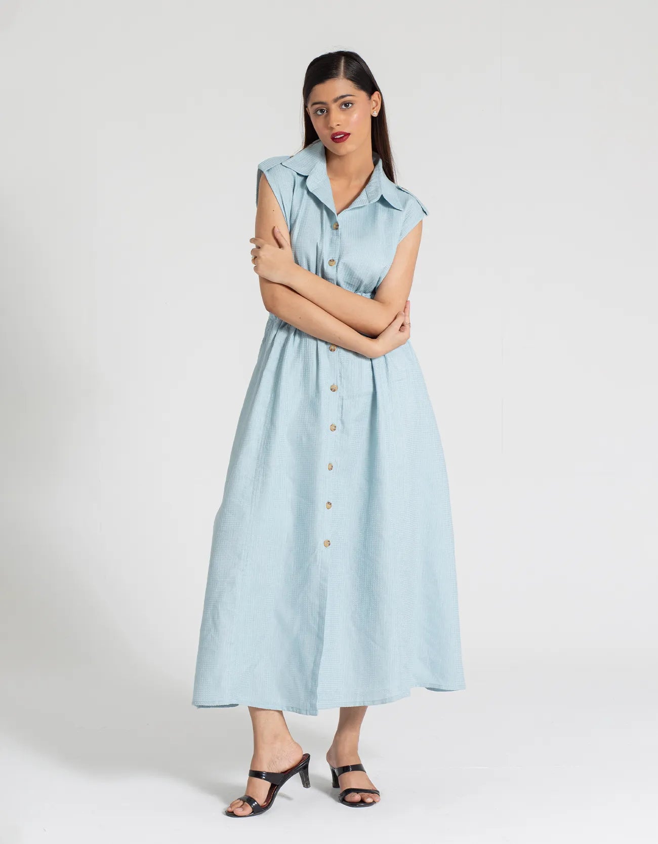 TEXTURED BUTTON DOWN DRESS