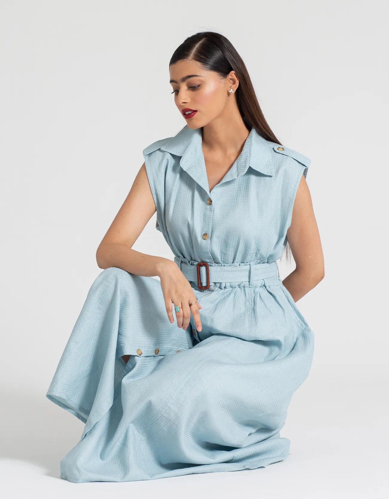 TEXTURED BUTTON DOWN DRESS