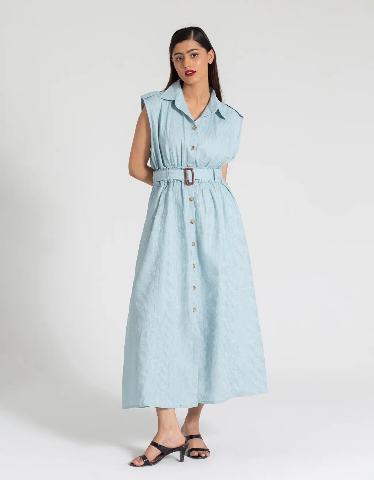 TEXTURED BUTTON DOWN DRESS