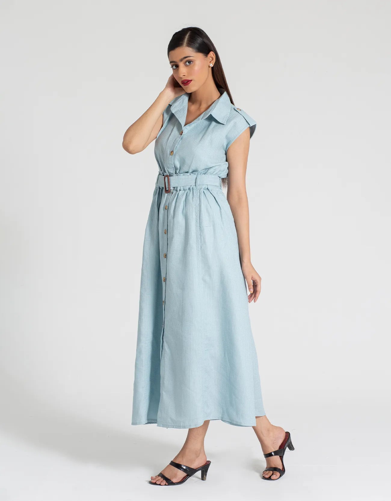 TEXTURED BUTTON DOWN DRESS