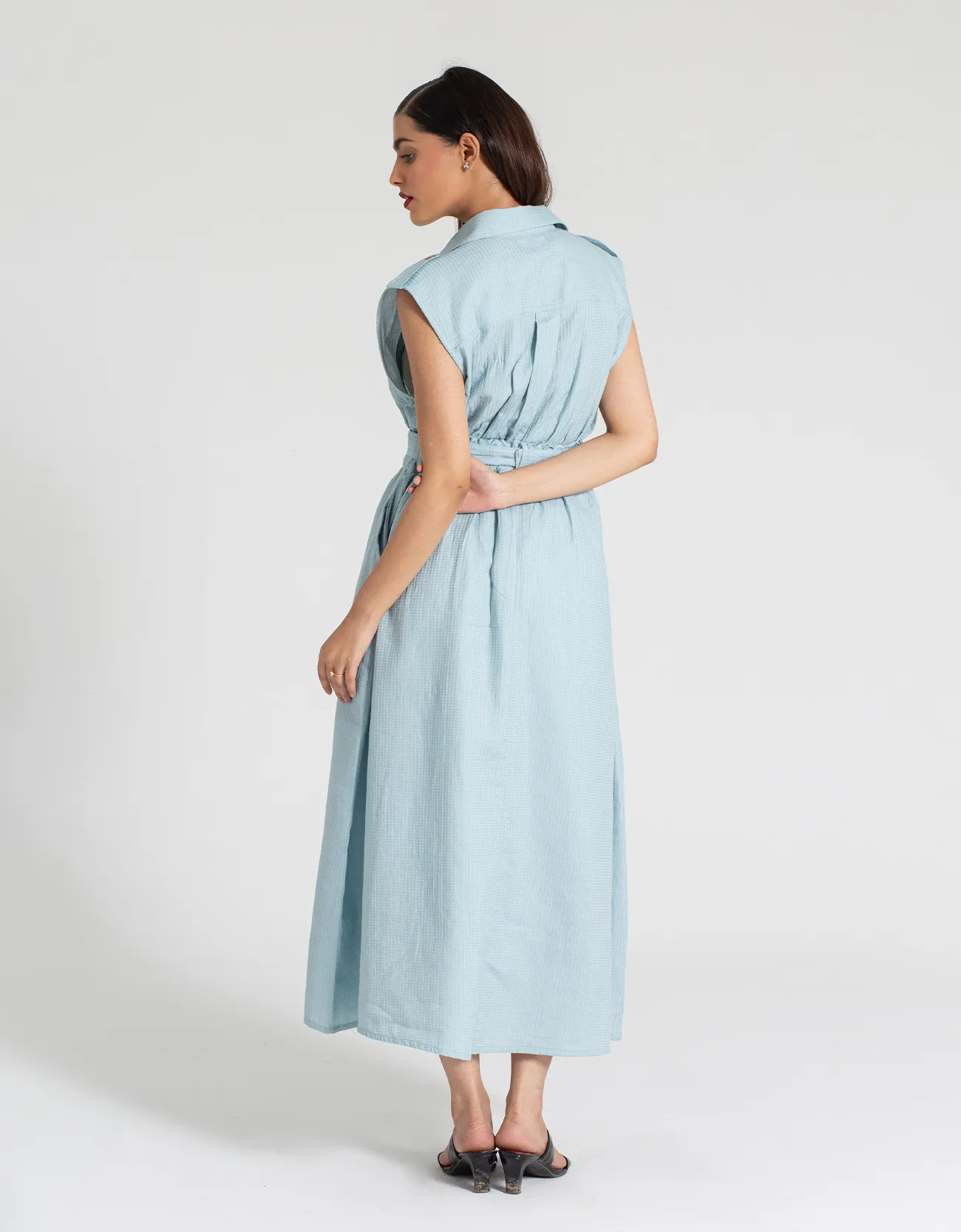 TEXTURED BUTTON DOWN DRESS