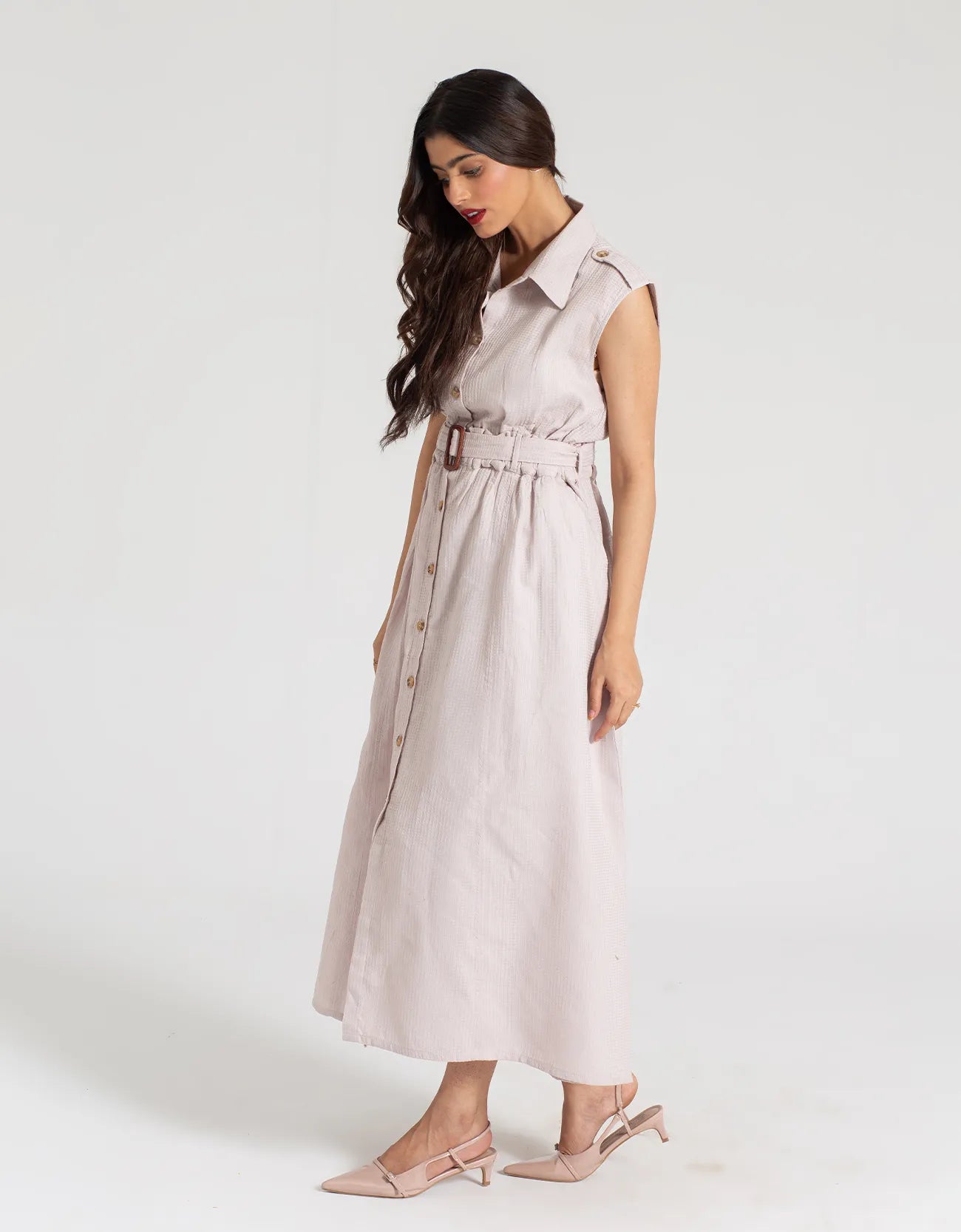 TEXTURED BUTTON DOWN DRESS