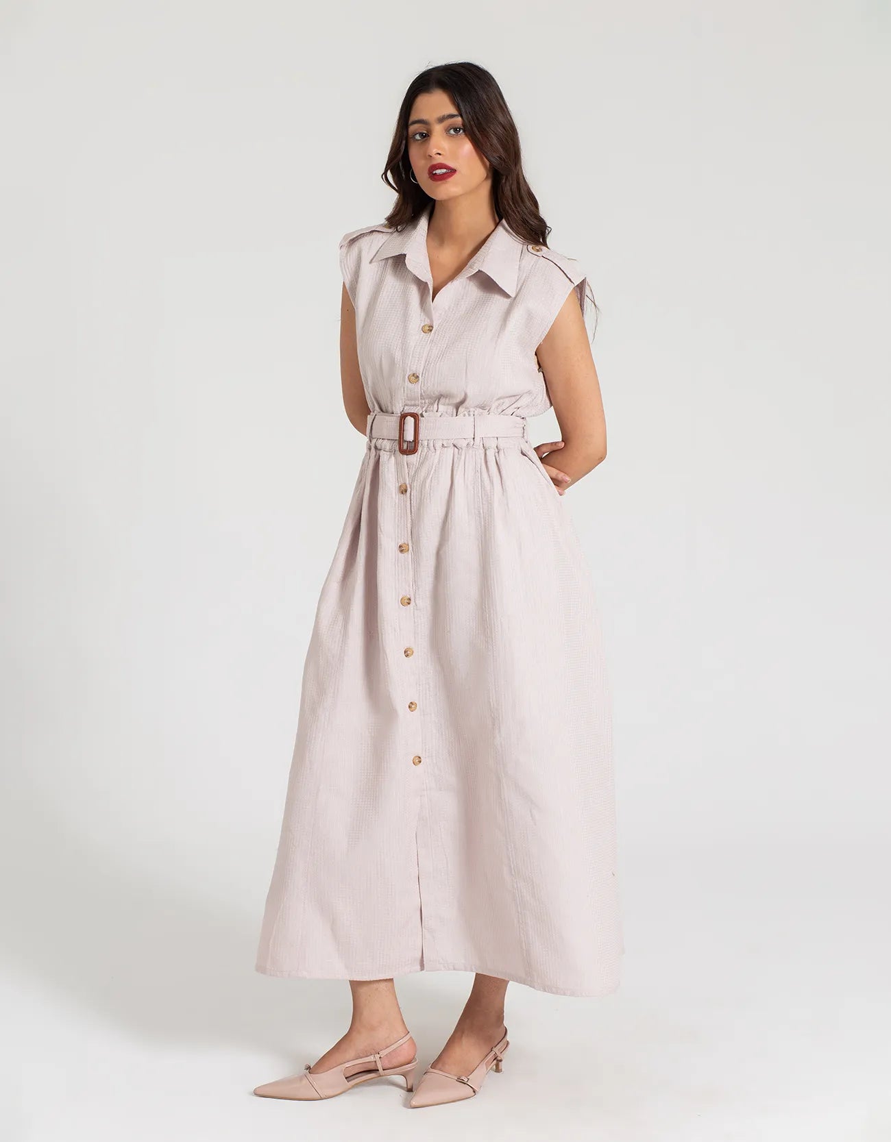 TEXTURED BUTTON DOWN DRESS