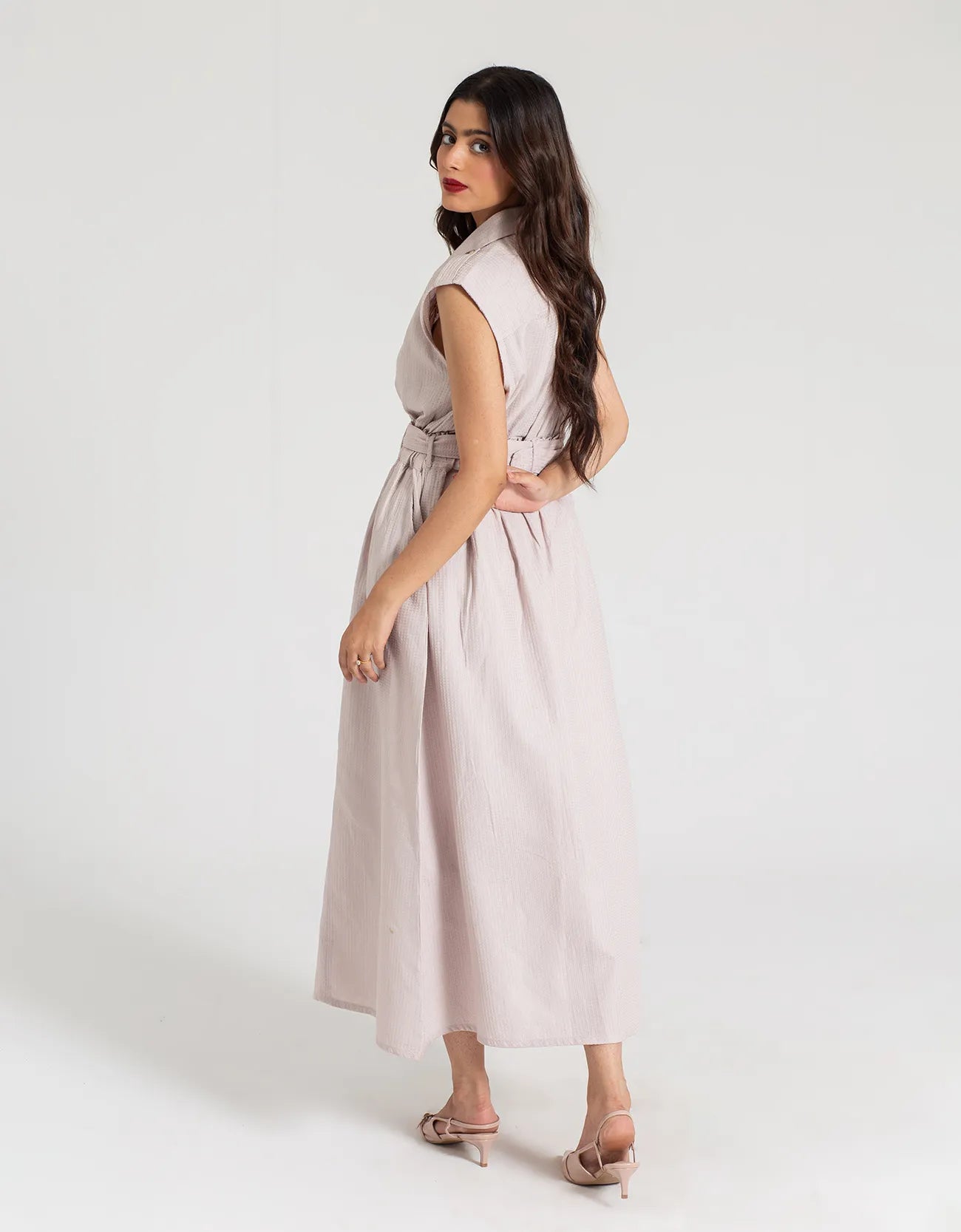 TEXTURED BUTTON DOWN DRESS