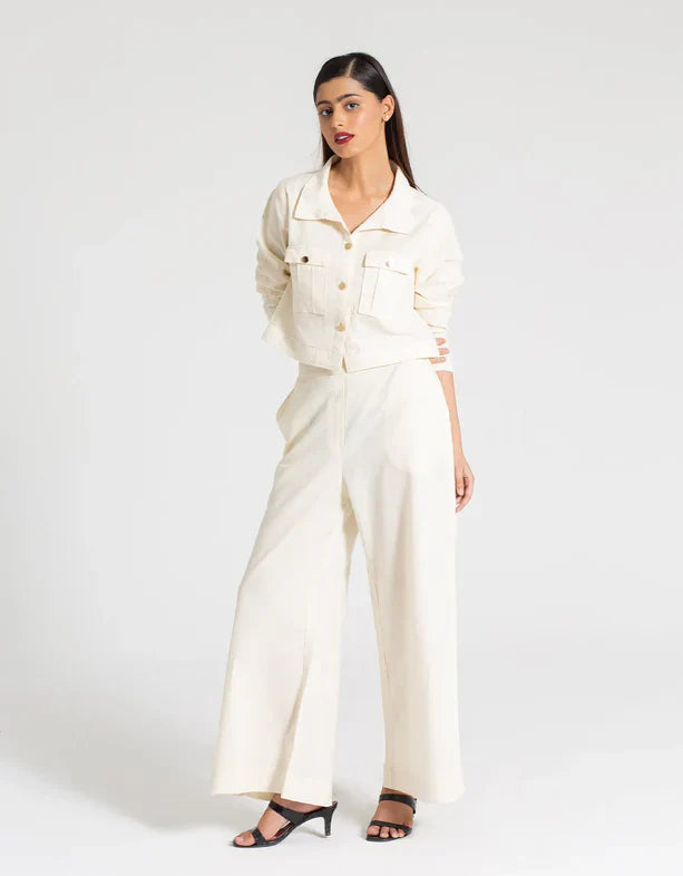 JACQUARD CROPPED SHIRT WITH FLAP POCKETS