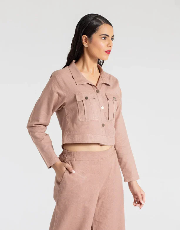 JACQUARD CROPPED SHIRT WITH FLAP POCKETS