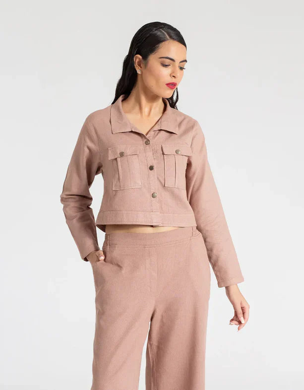 JACQUARD CROPPED SHIRT WITH FLAP POCKETS