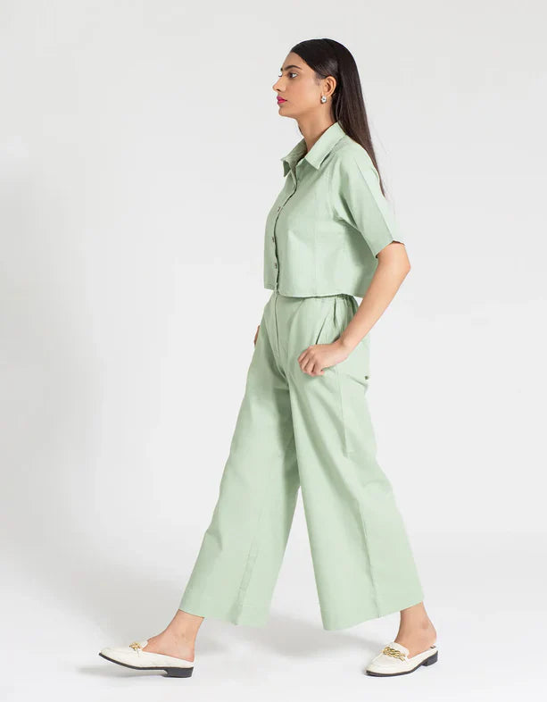 JACQUARD PANELED CROPPED SHIRT