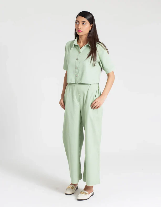 JACQUARD PANELED CROPPED SHIRT