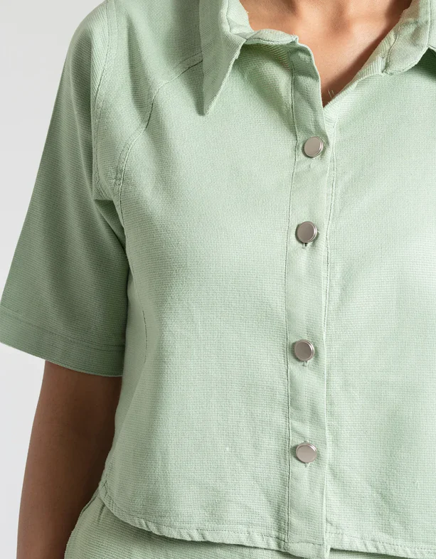 JACQUARD PANELED CROPPED SHIRT