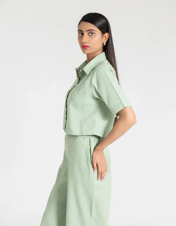 JACQUARD PANELED CROPPED SHIRT