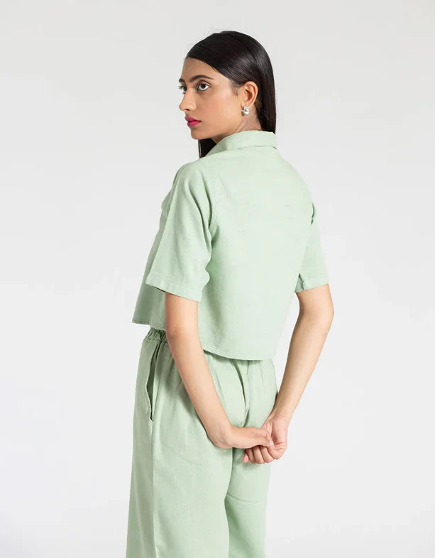 JACQUARD PANELED CROPPED SHIRT