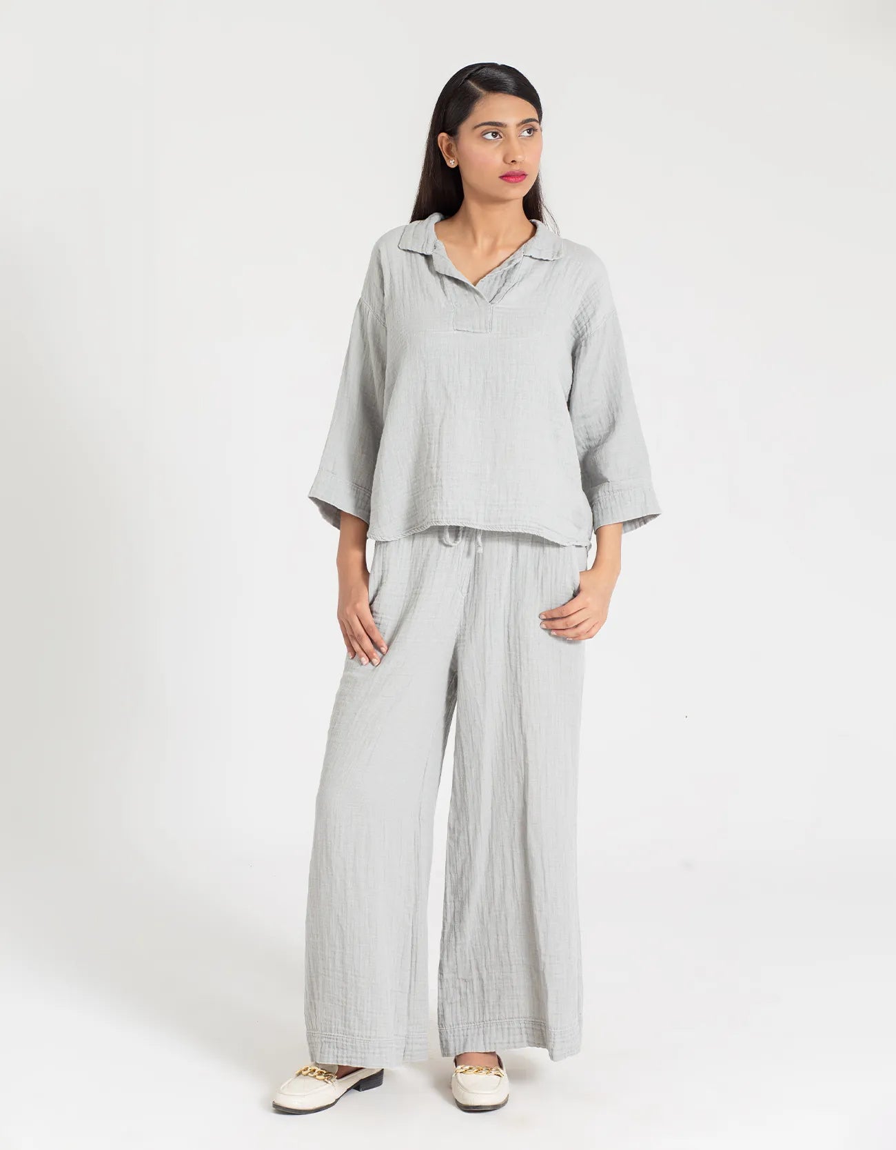 MUSLIN JHONNY COLLAR SHIRT