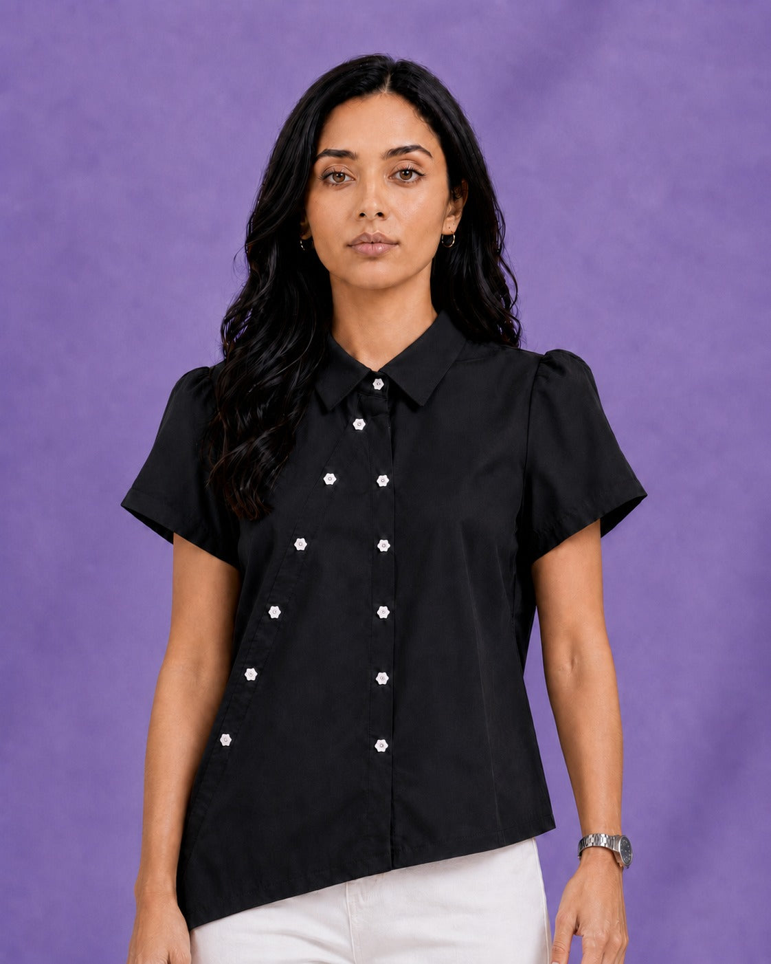 ASYMMETRICAL BUTTON DOWN SHIRT