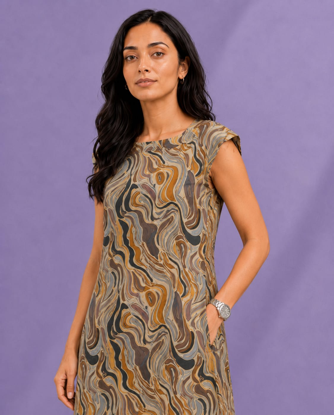 WOMEN ABSTRACT MIDI DRESS