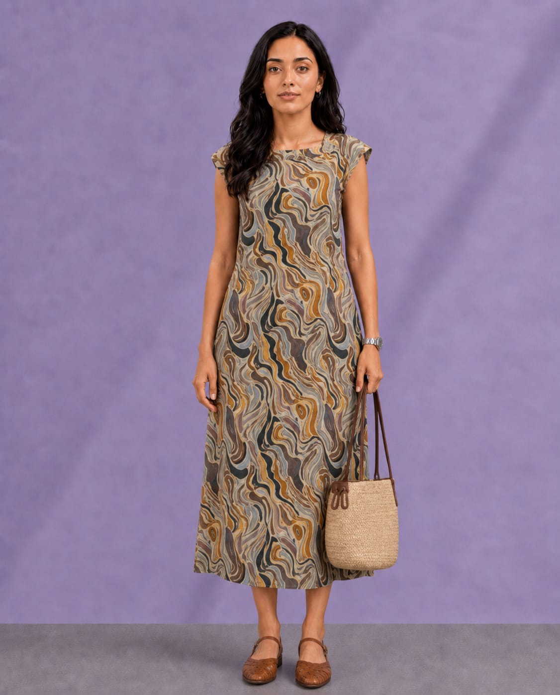 WOMEN ABSTRACT MIDI DRESS