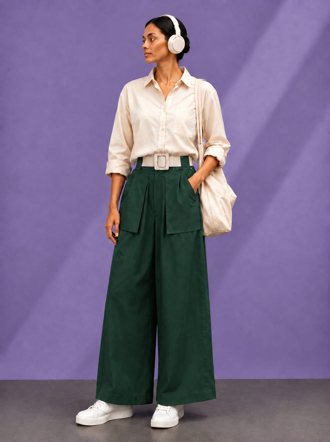 RELAXED FIT WIDE LEG PANTS