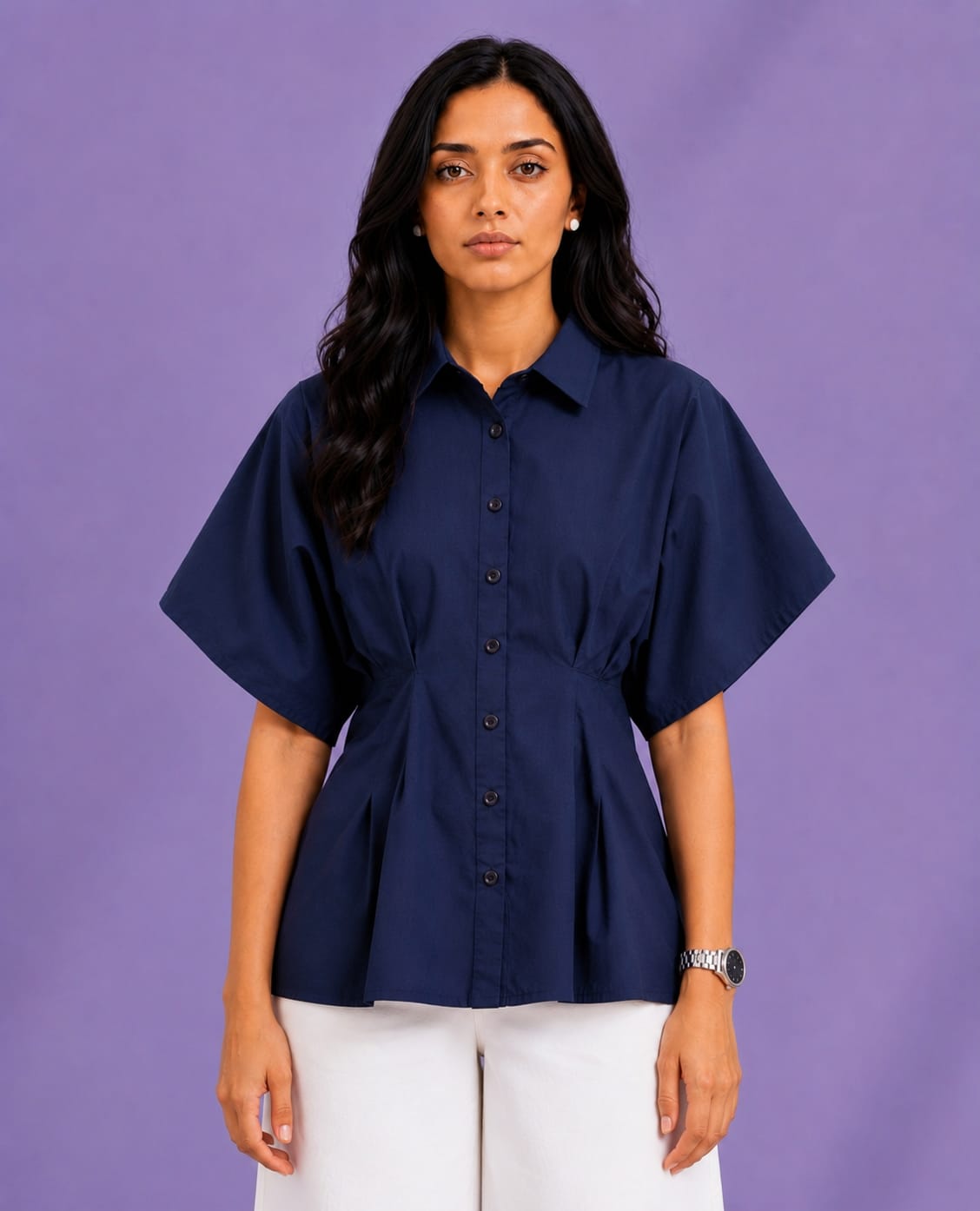PLEATED PEPLUM SHIRT