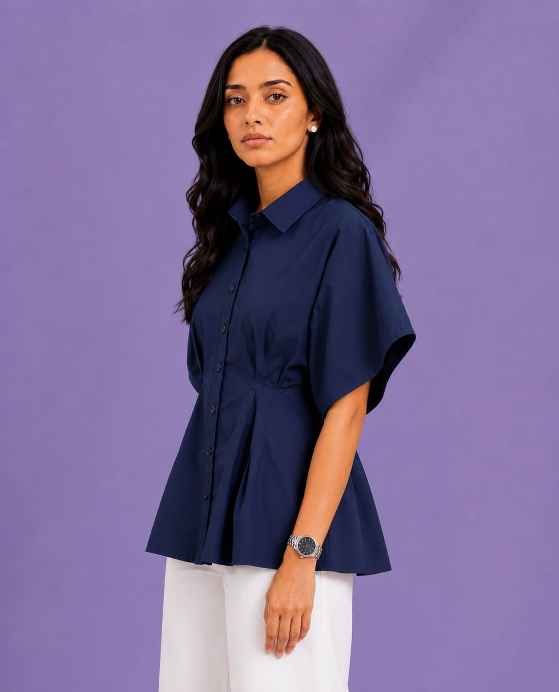 PLEATED PEPLUM SHIRT