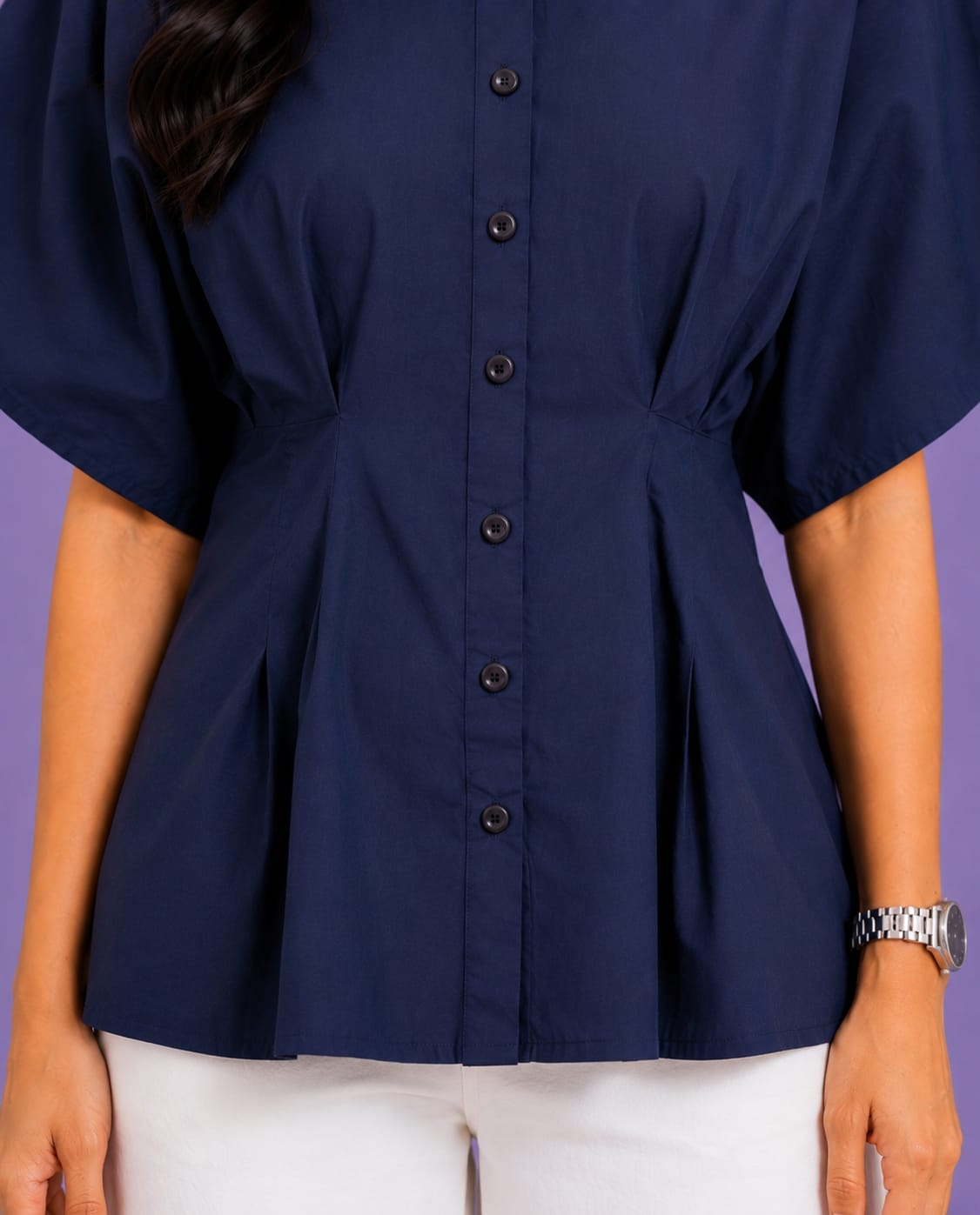 PLEATED PEPLUM SHIRT
