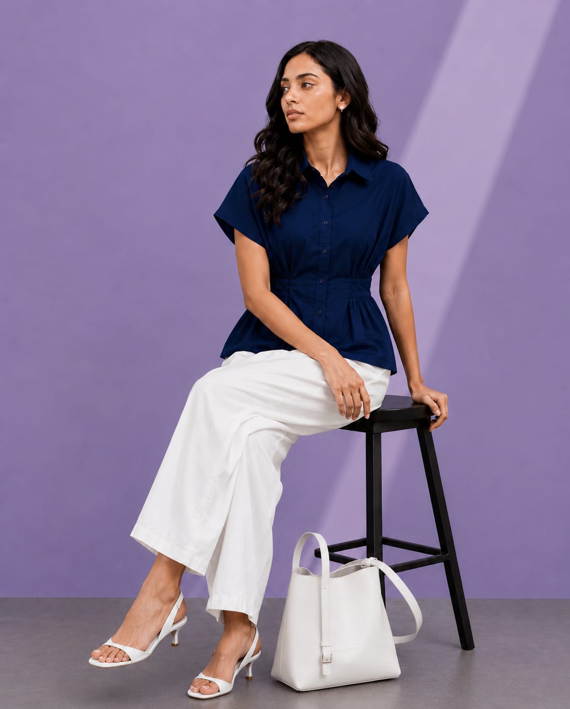PLEATED PEPLUM SHIRT