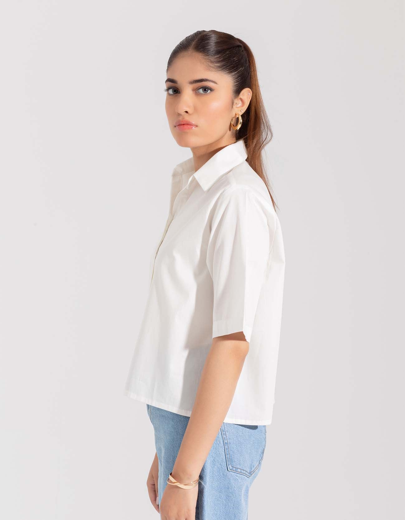 CROPPED PATCH POCKET SHIRT