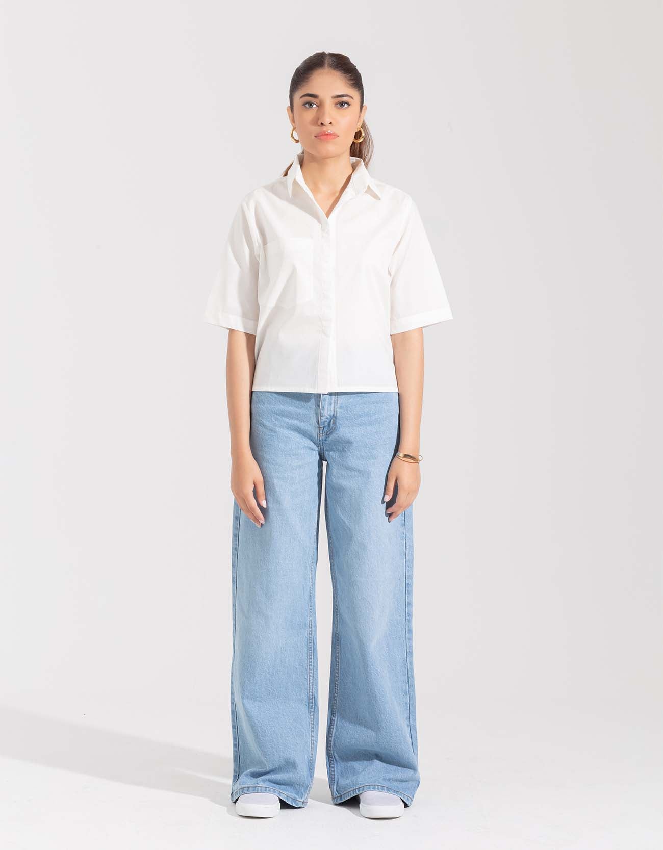 CROPPED PATCH POCKET SHIRT