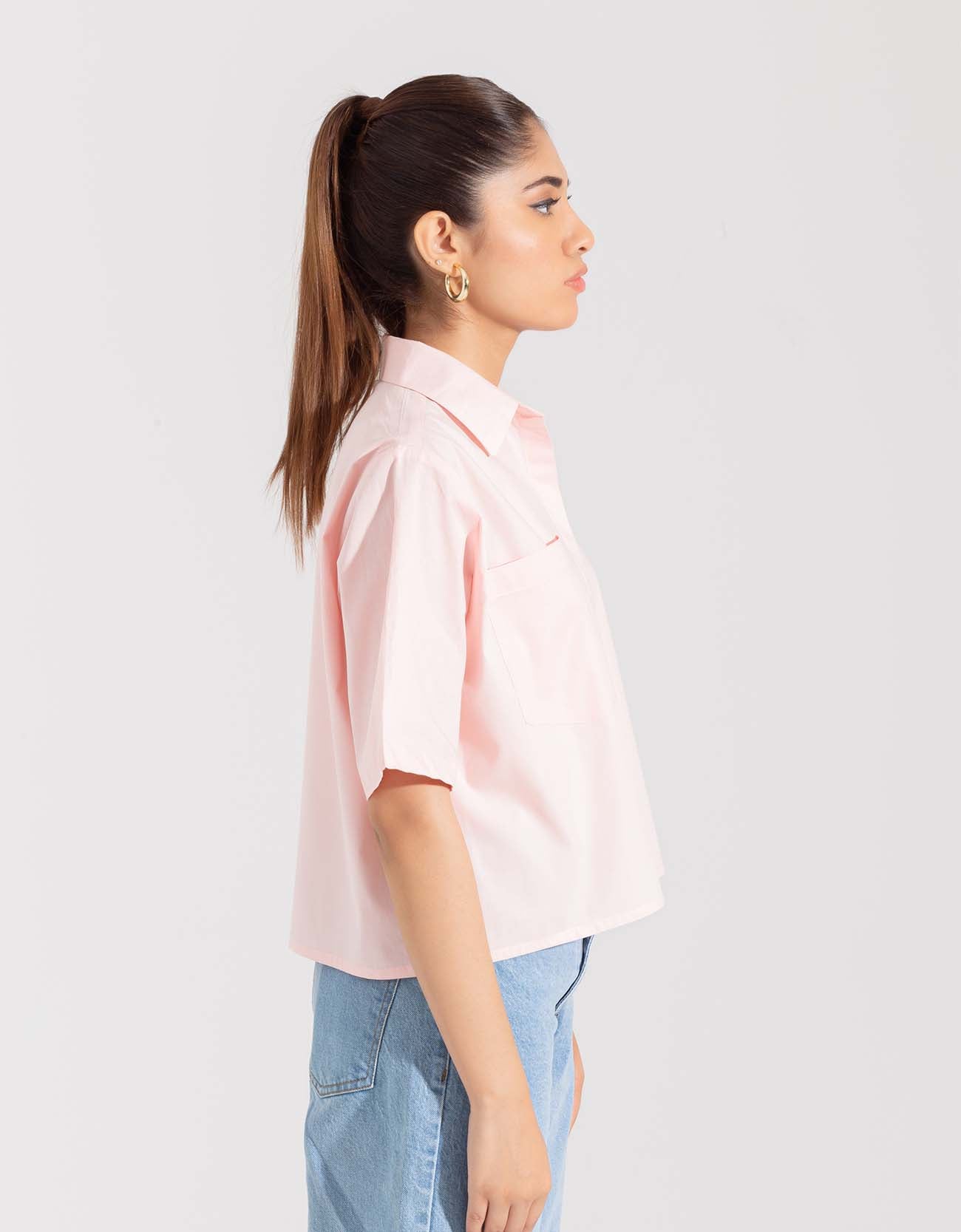 CROPPED PATCH POCKET SHIRT