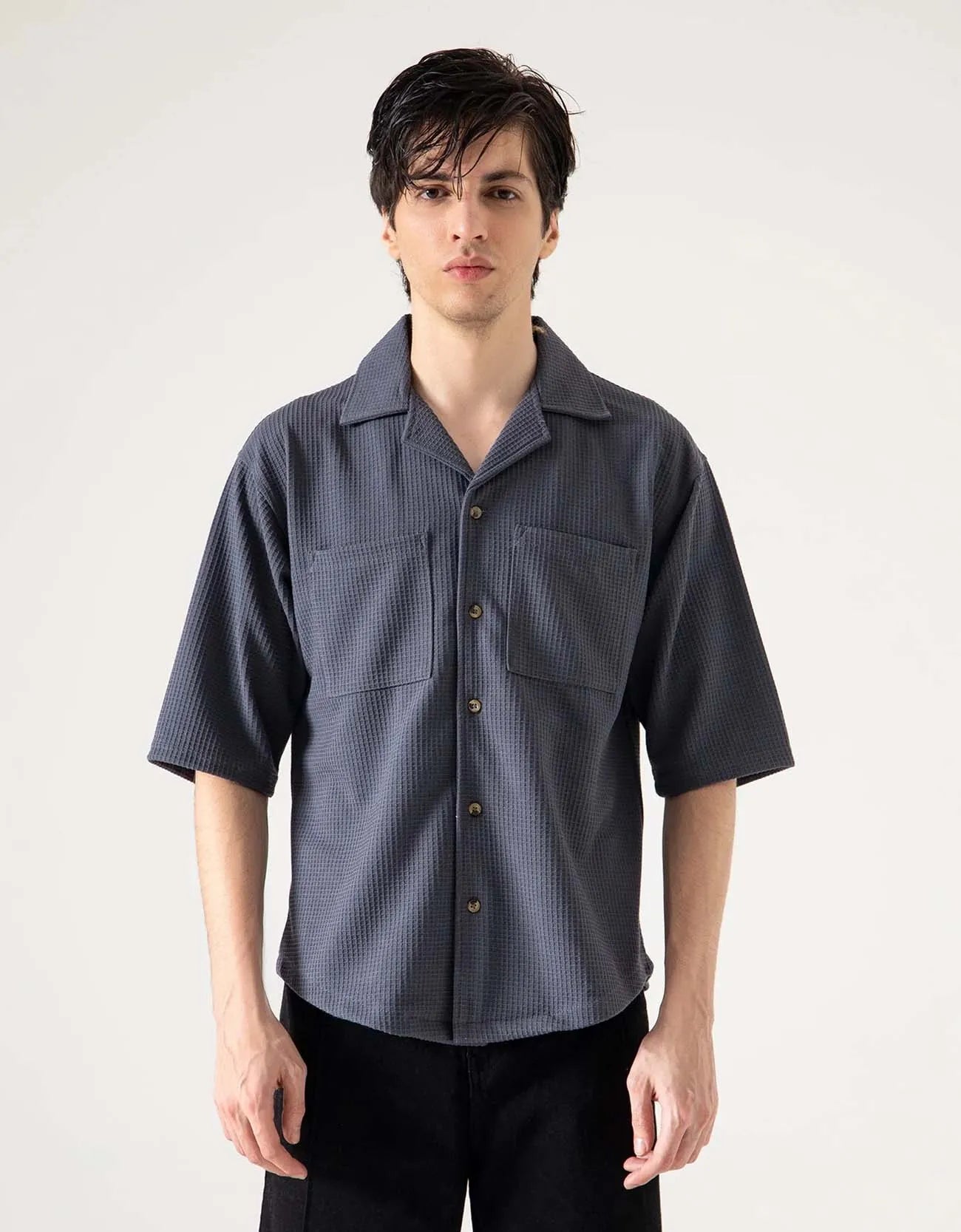 CAMP COLLAR WAFFLE HALF SLEEVES SHIRT