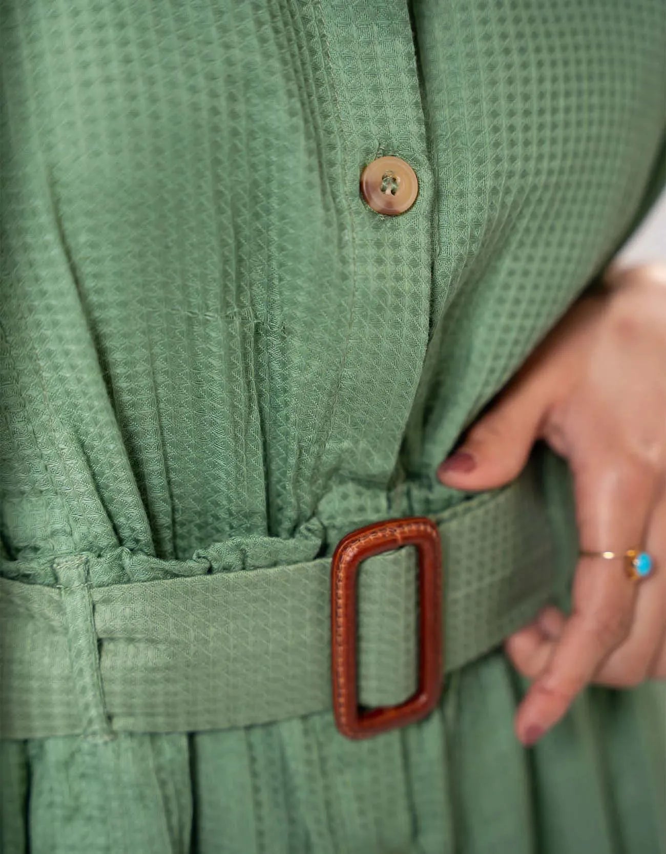 TEXTURED BUTTON DOWN DRESS