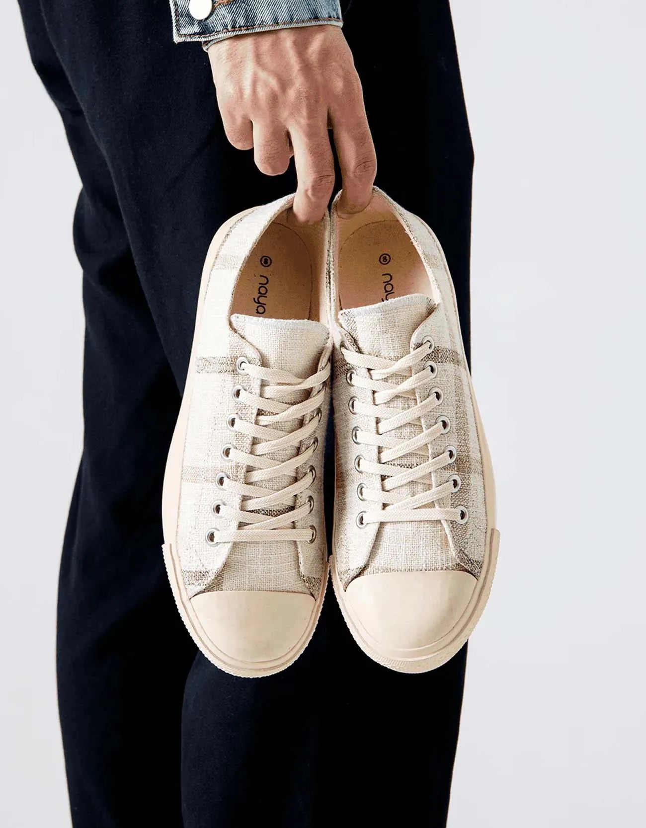 CHECK JUTE LACE-UP SNEAKERS