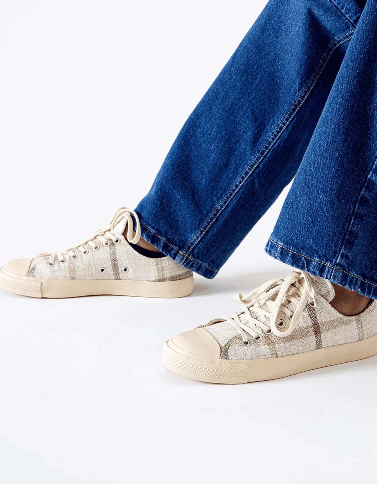CHECK JUTE LACE-UP SNEAKERS