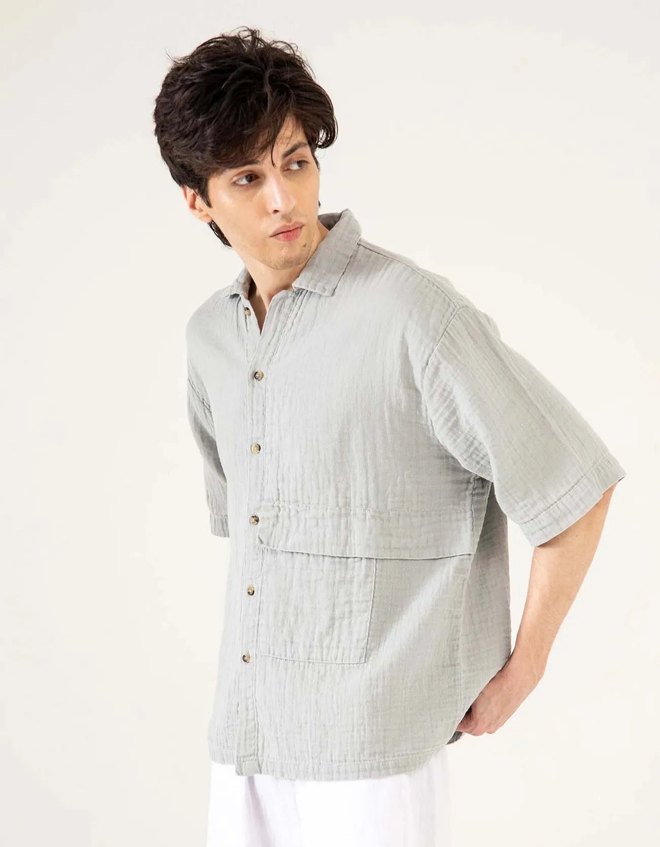 MUSLIN OVERSIZED PATCH POCKET OVERSHIRT