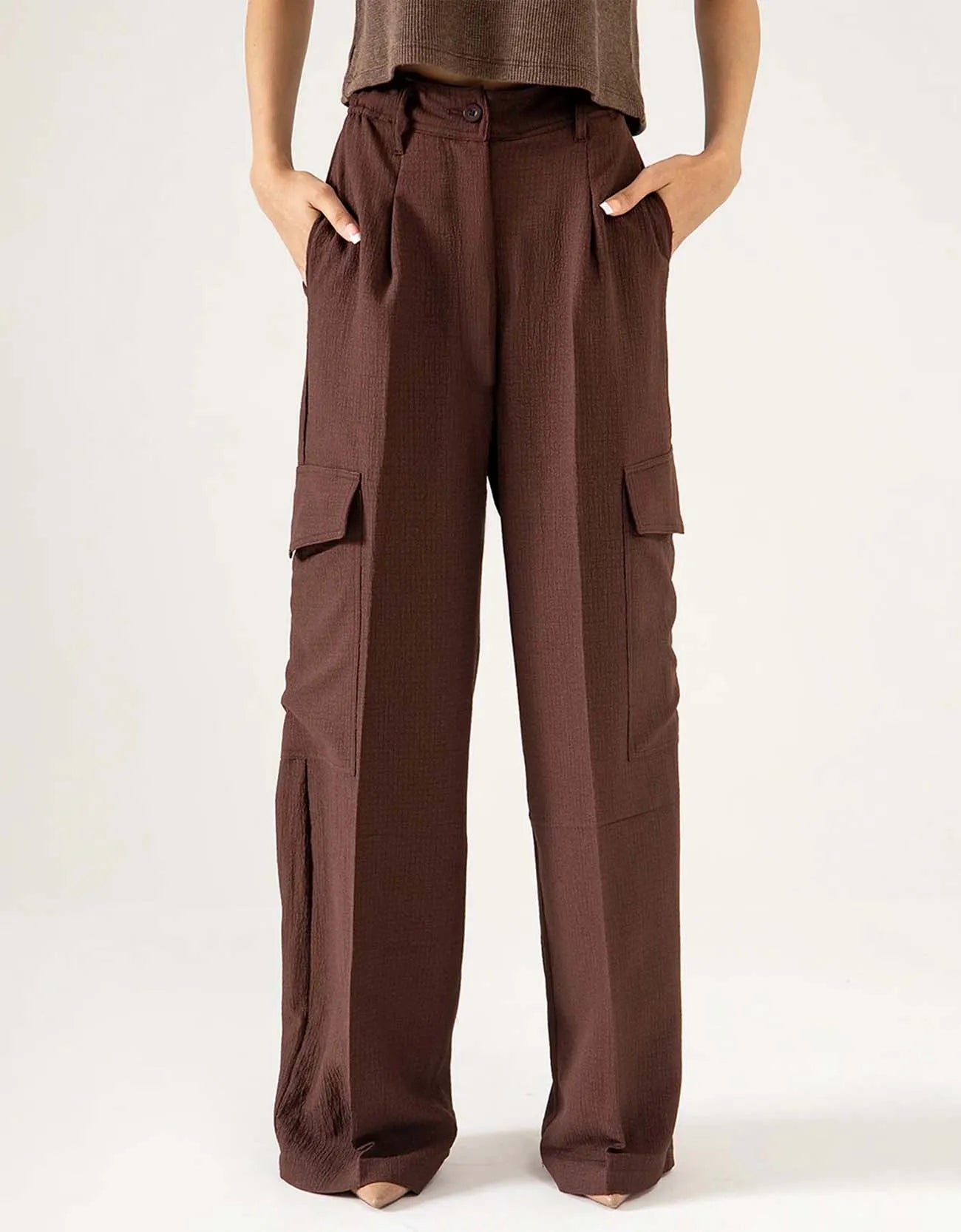 TEXTURED CARGO WIDELEG PANTS