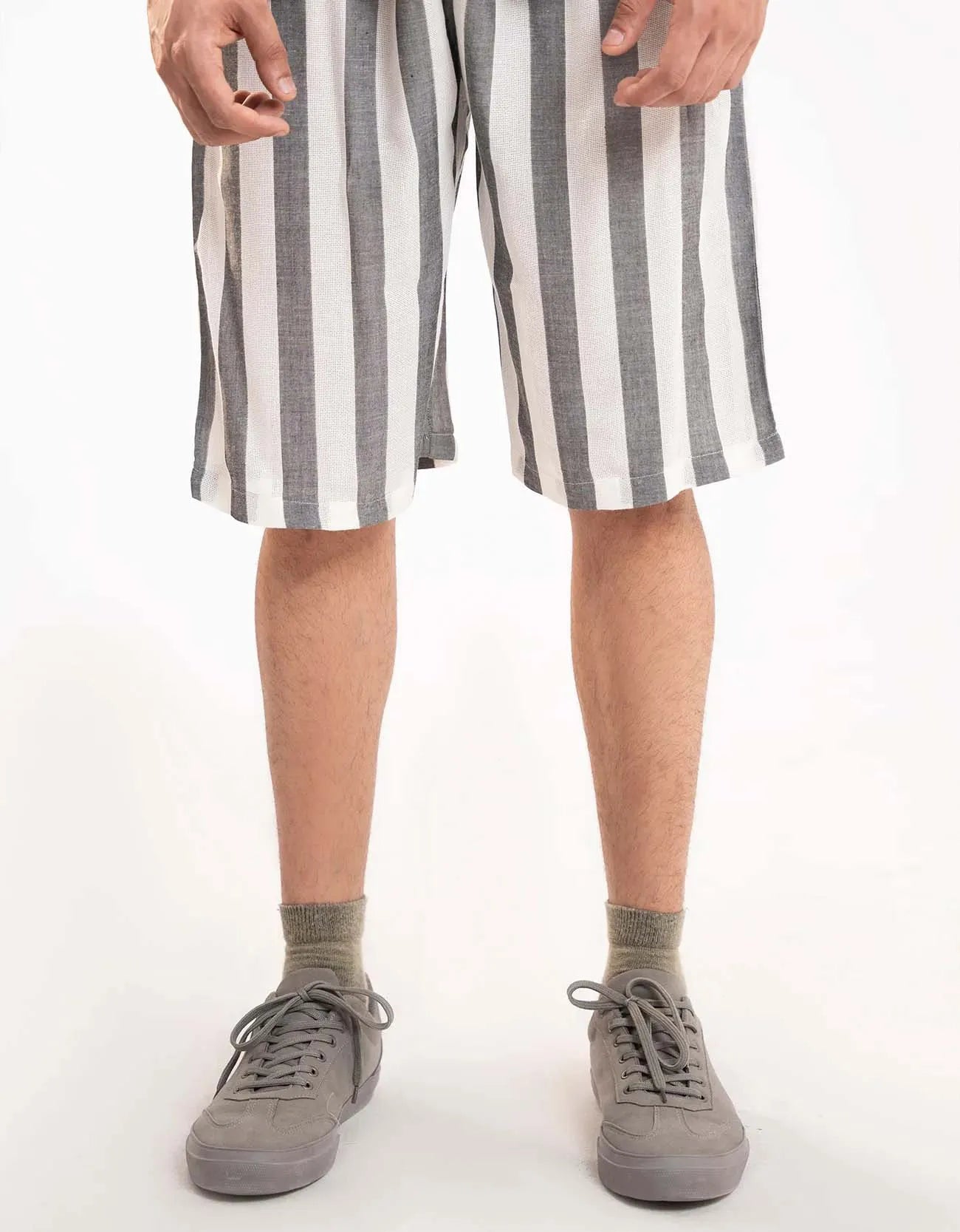 TEXTURED STRIPED-COTTON SHORTS