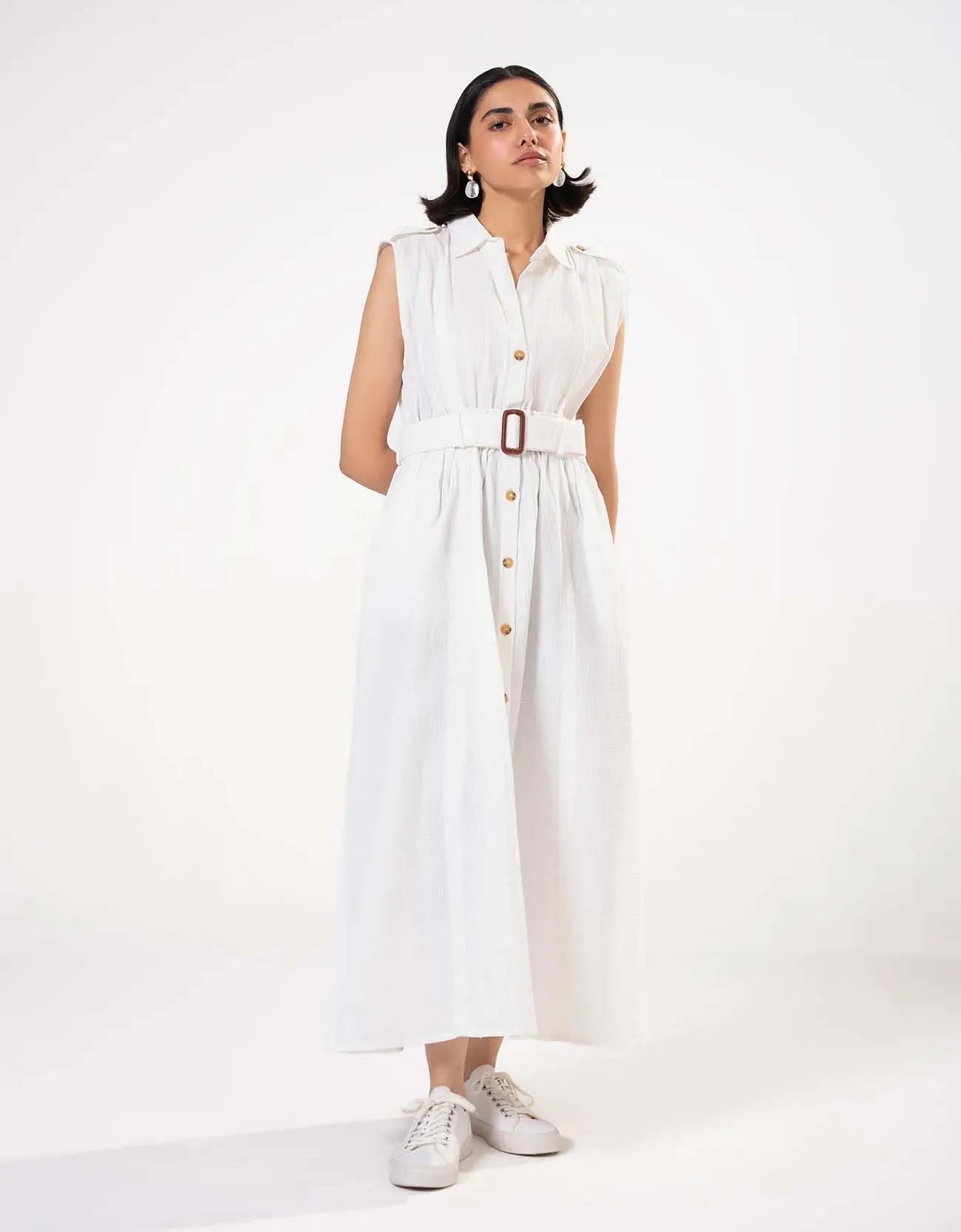 TEXTURED BUTTON DOWN DRESS