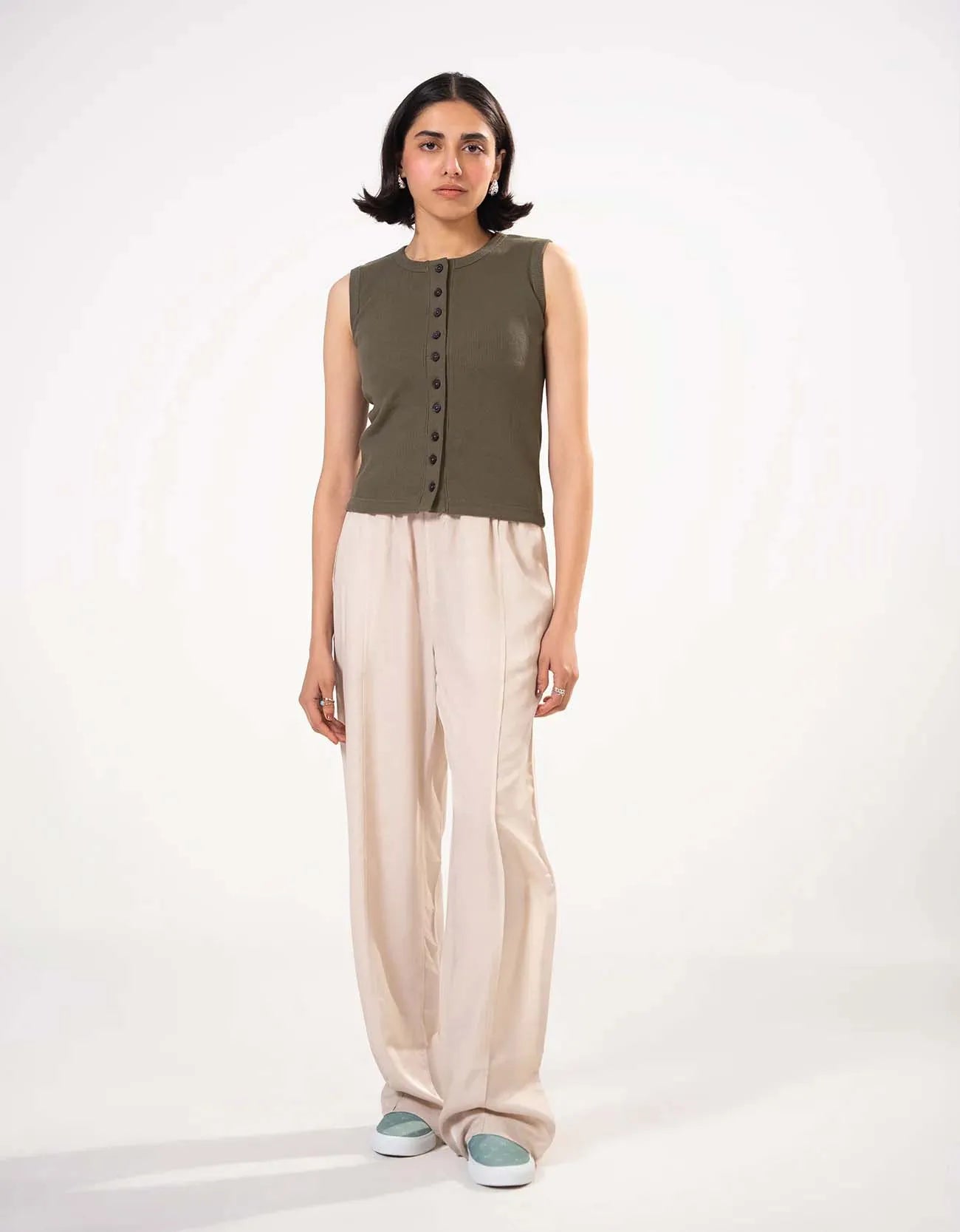 RIBBED BUTTON UP TANK TOP