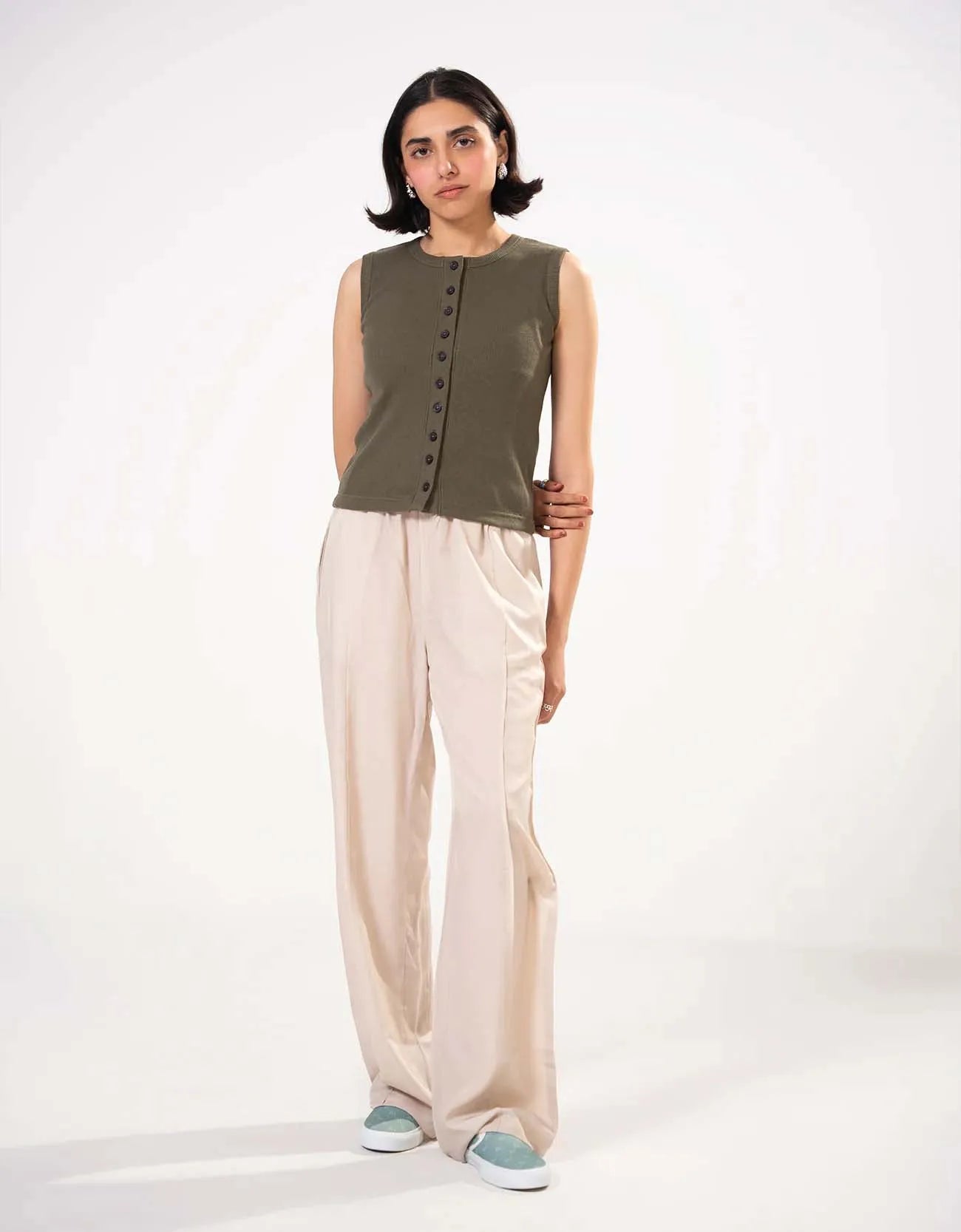 RIBBED BUTTON UP TANK TOP