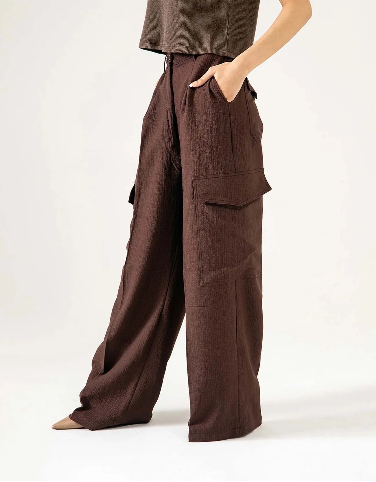 TEXTURED CARGO WIDELEG PANTS