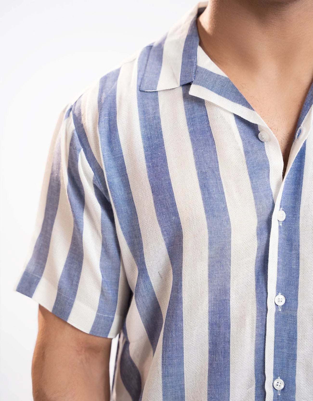 TEXTURED STRIPED CAMP COLLAR SHIRT