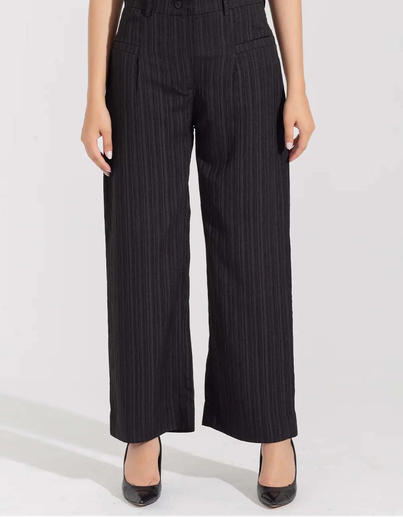 TEXTURED WIDE LEG PANTS
