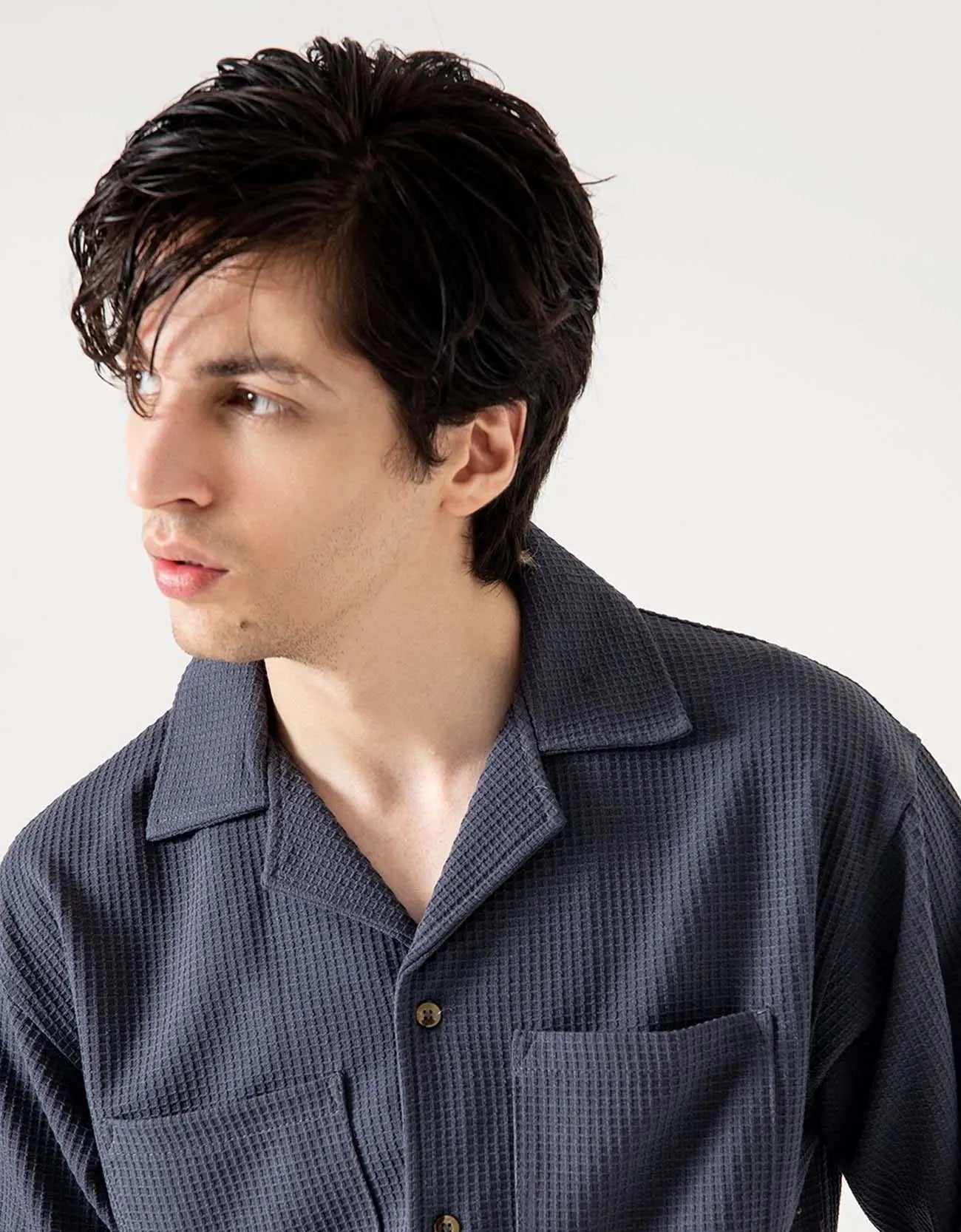 CAMP COLLAR WAFFLE HALF SLEEVES SHIRT