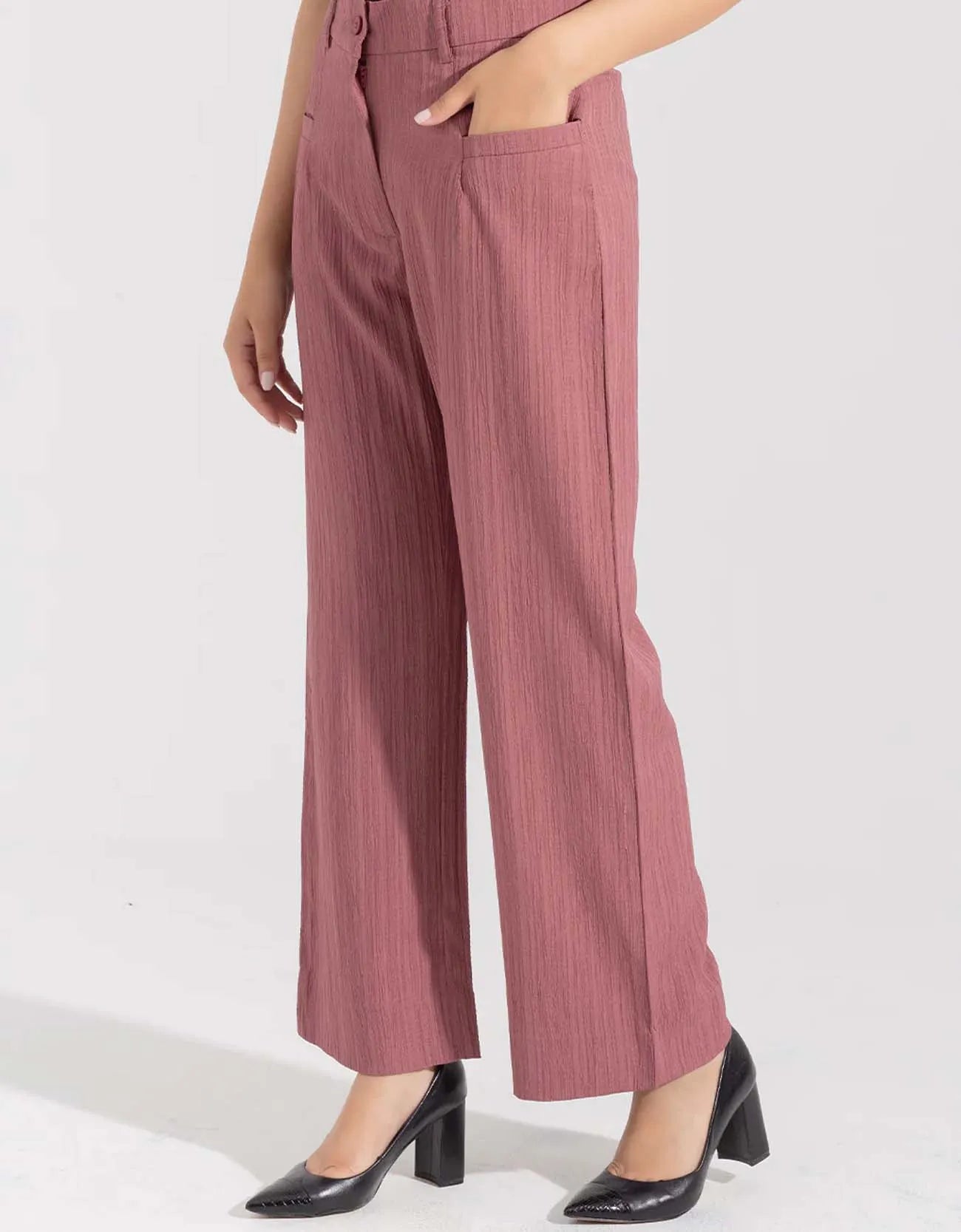 TEXTURED WIDE LEG PANTS