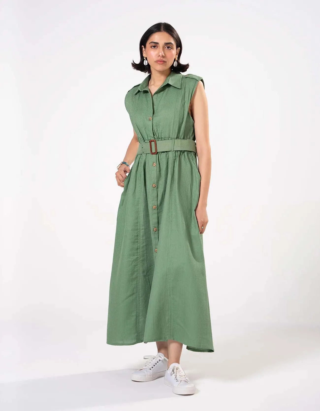 TEXTURED BUTTON DOWN DRESS