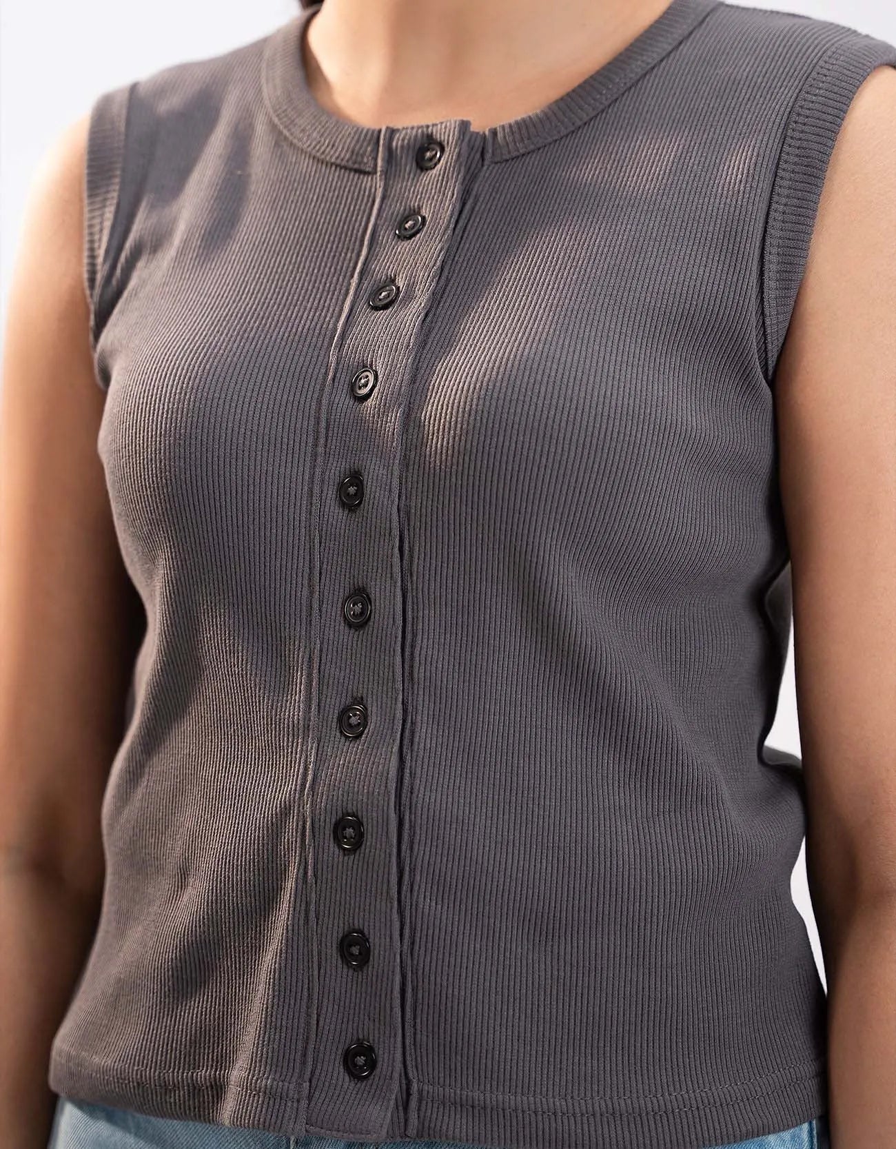 RIBBED BUTTON UP TANK TOP