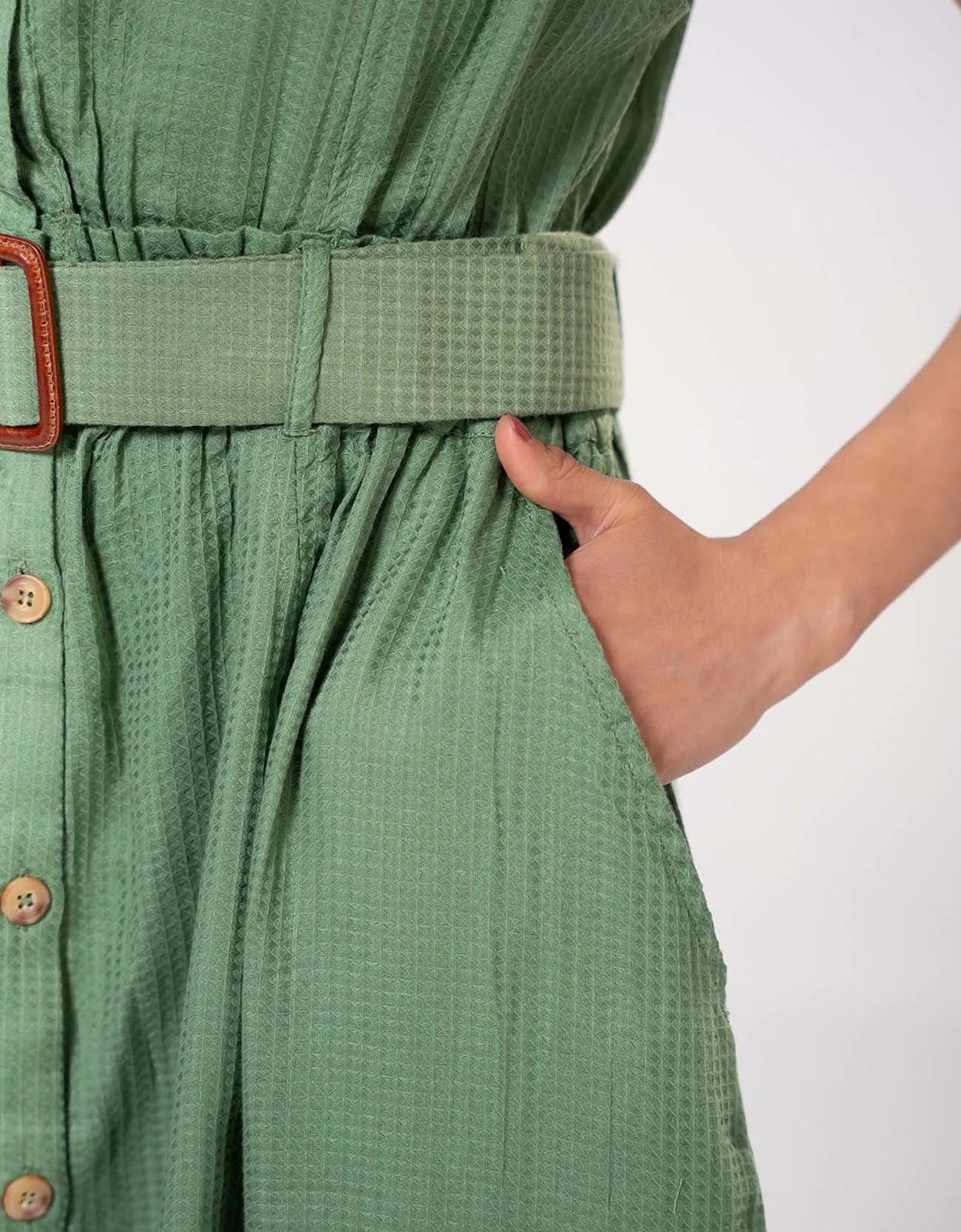 TEXTURED BUTTON DOWN DRESS