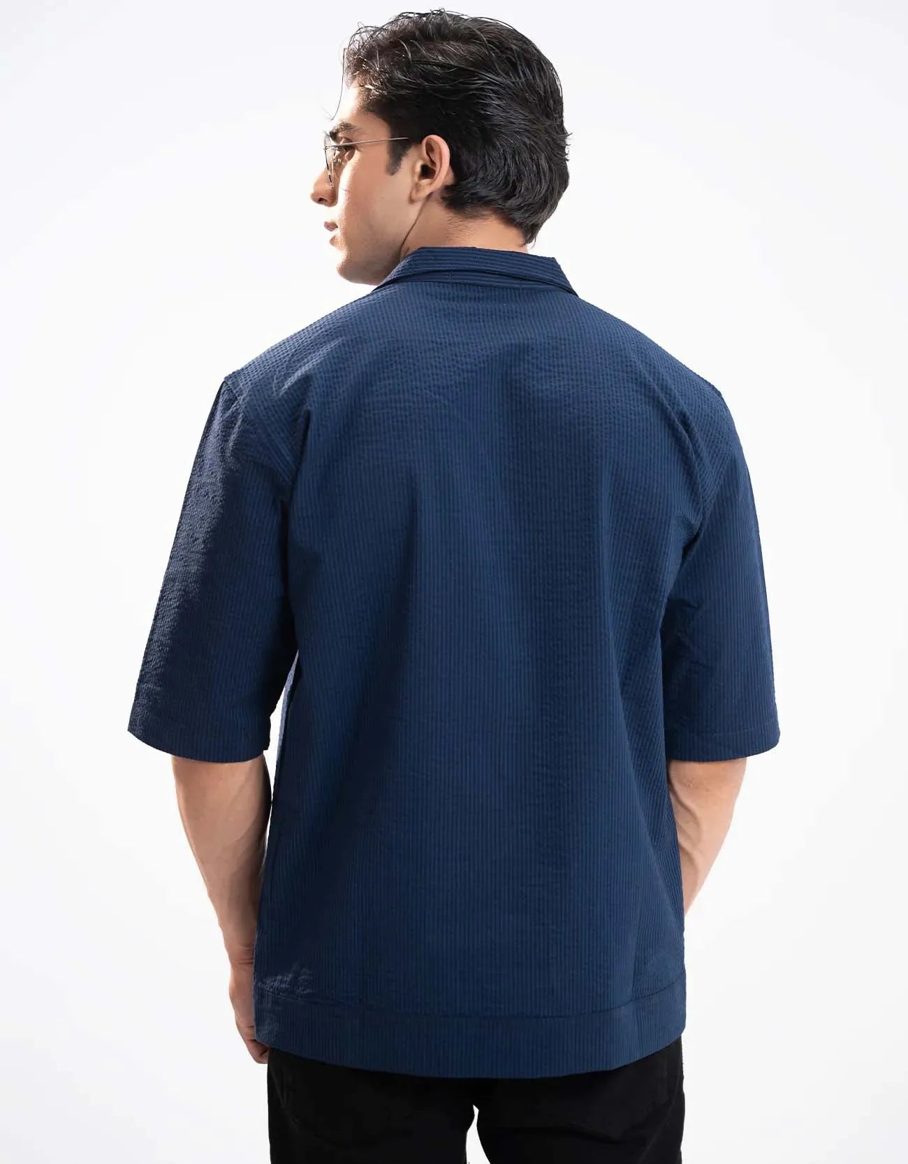 STRIP PATTERN SEERSUCKER FLAP POCKET SHIRT