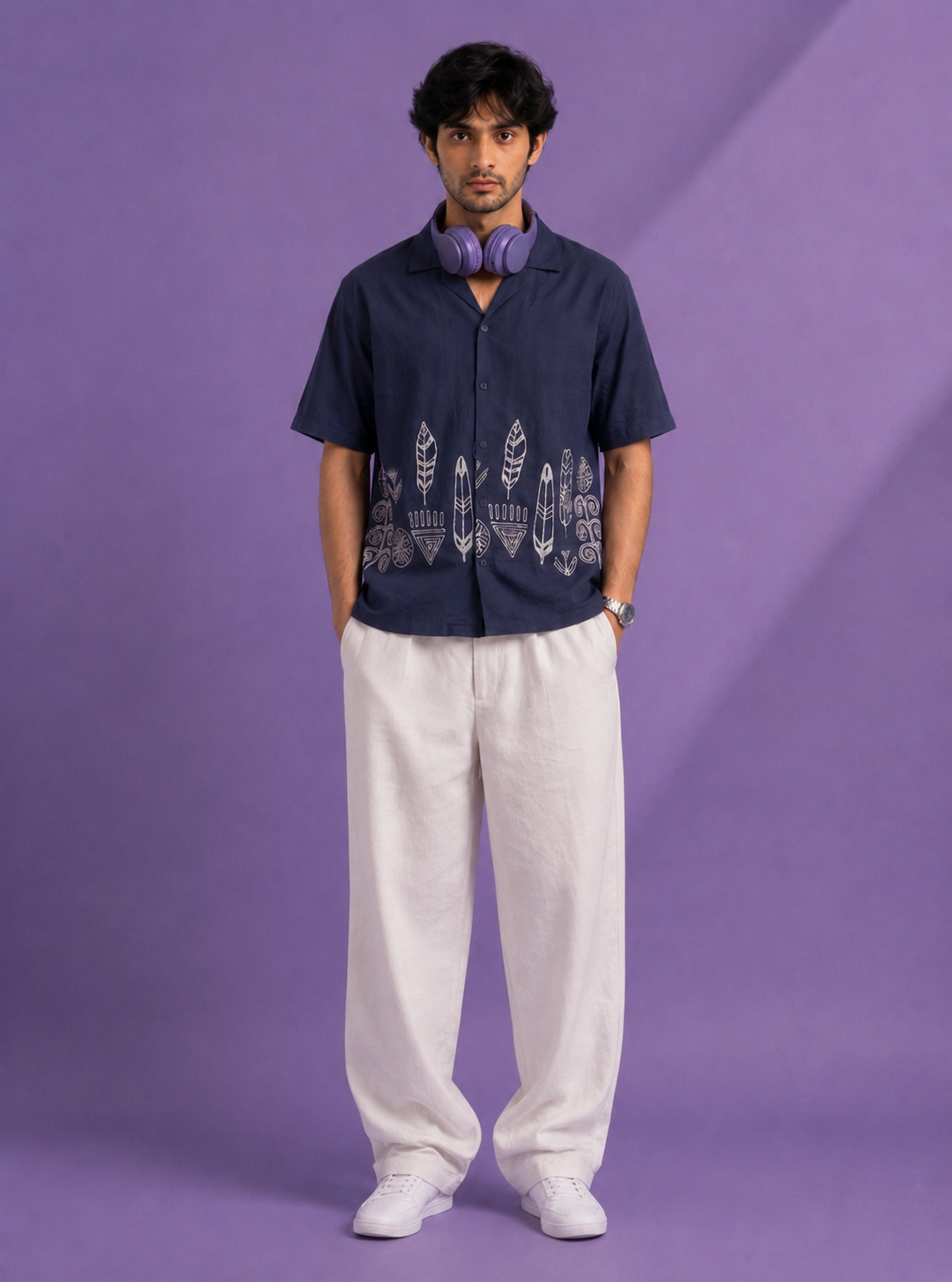 FEATHER BORDER BOXY SHIRT