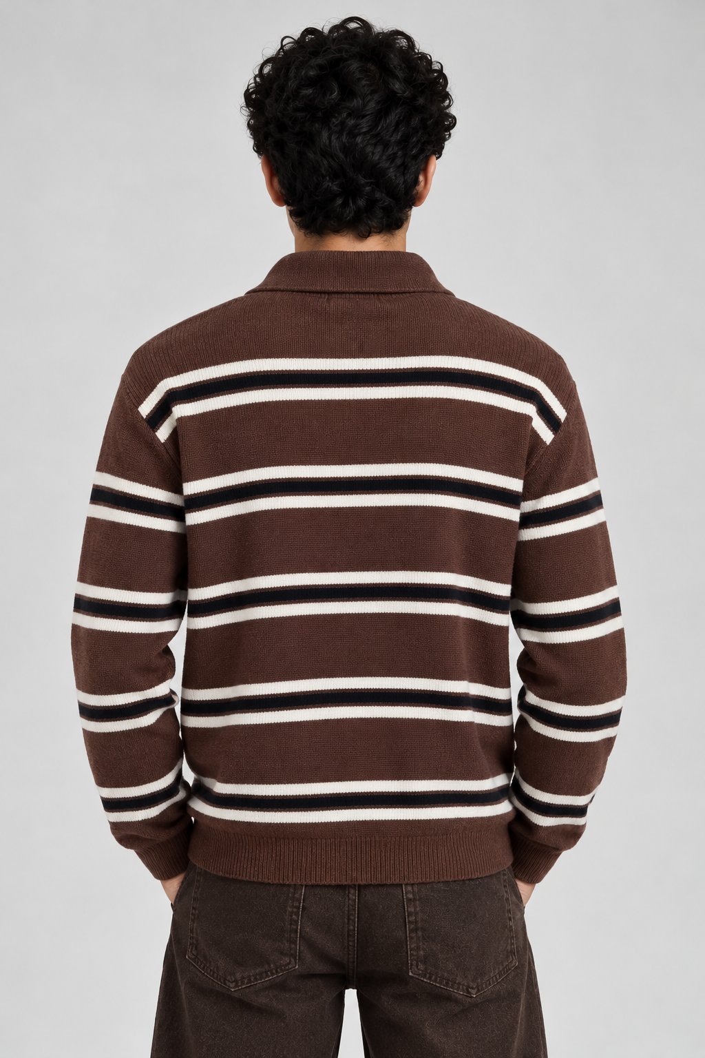 LINEWORK HALF-ZIP POLO - Brown