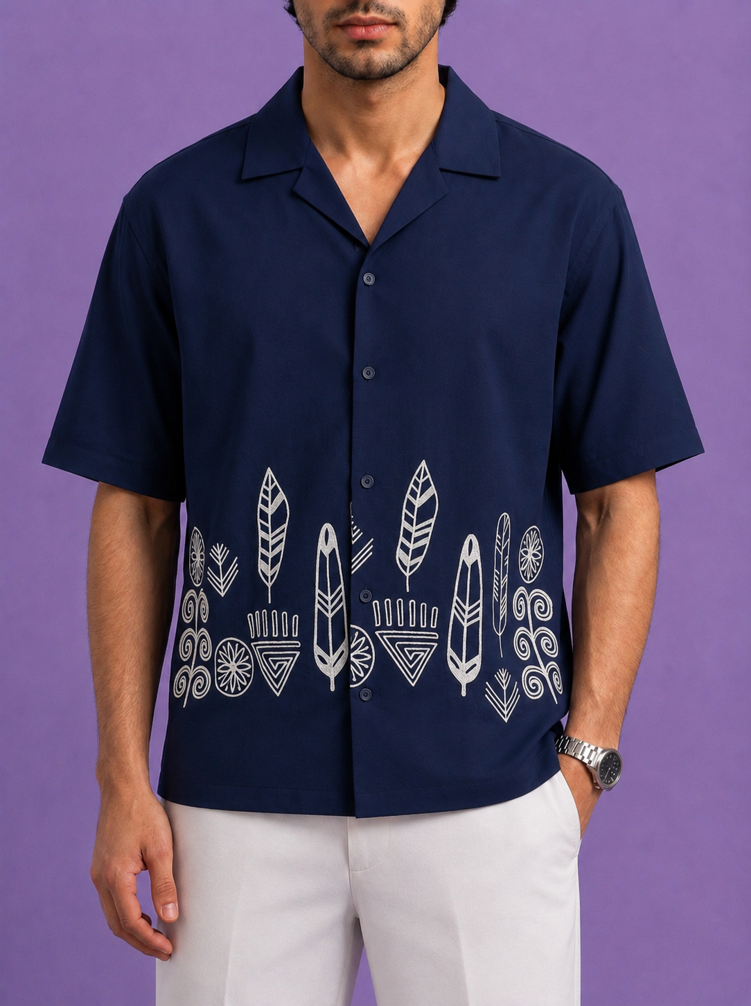 FEATHER BORDER BOXY SHIRT